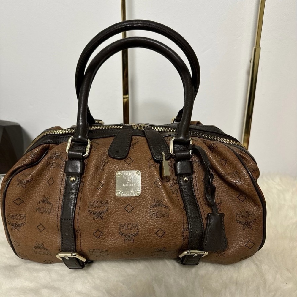 MCM Brown and Black Satchel Bag